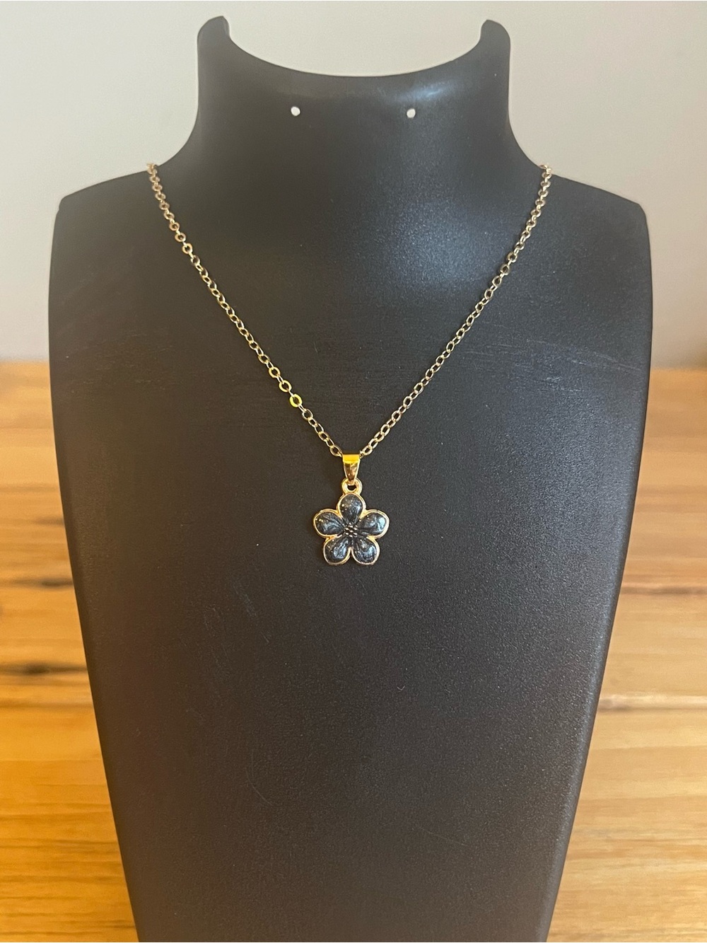 Black Flower Enamel Pendant Necklace - Gold Tone Chaim-Women Jewelry - Picture 2 of 3
